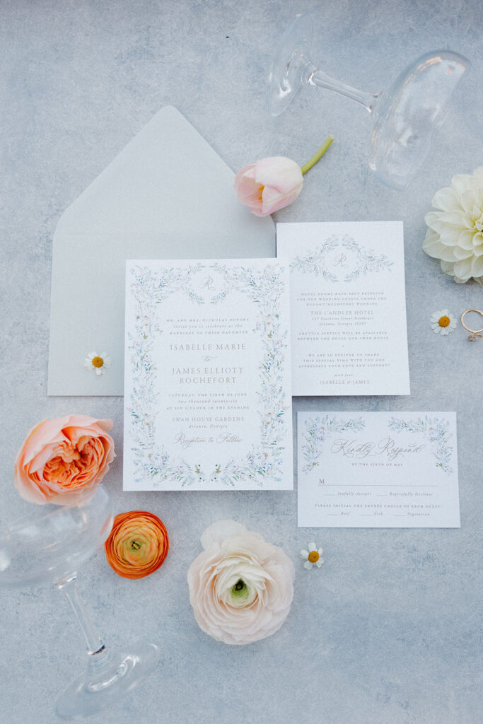 Luxury wedding flatlay featuring Scottsdale-inspired details by a Catholic wedding photographer