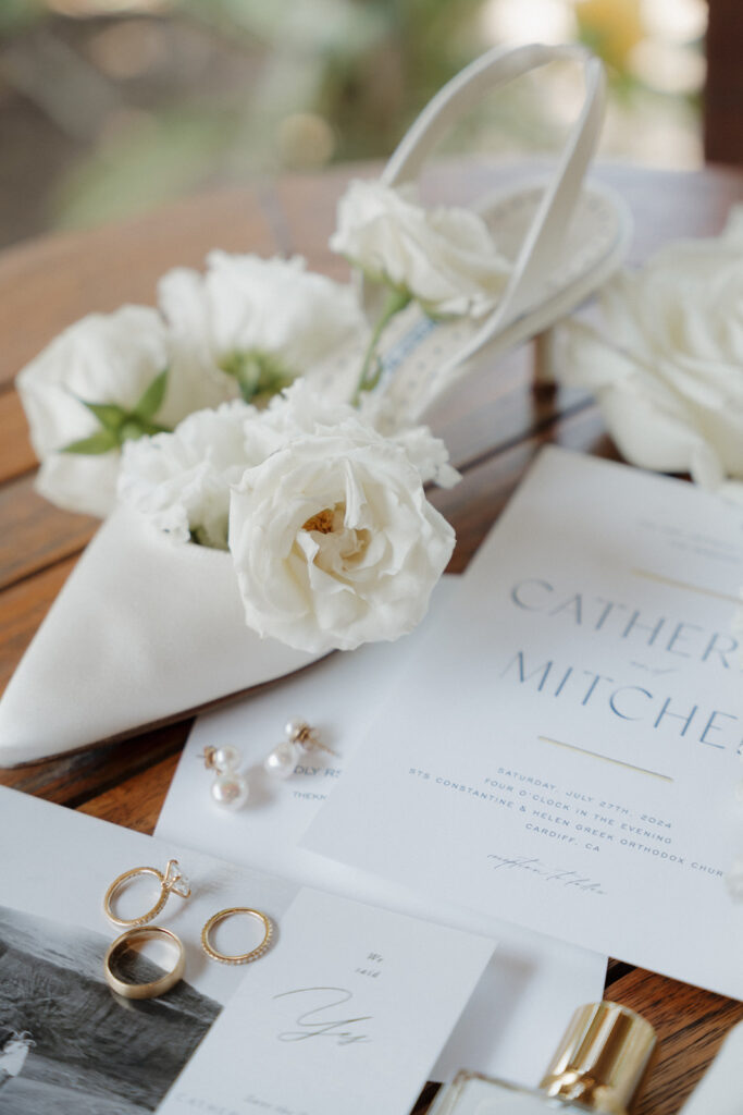 Editorial luxury wedding flatlay created by a Catholic photographer in Phoenix, Arizona