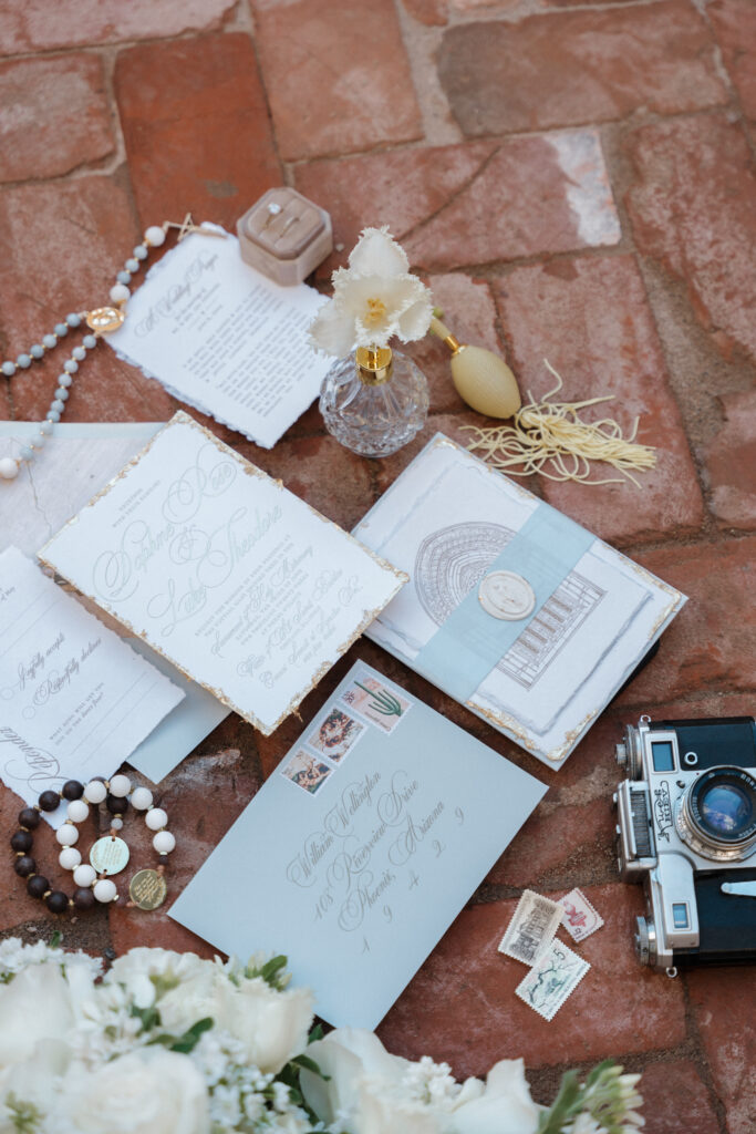 Arizona-inspired luxury wedding details photographed by a Catholic wedding photographer