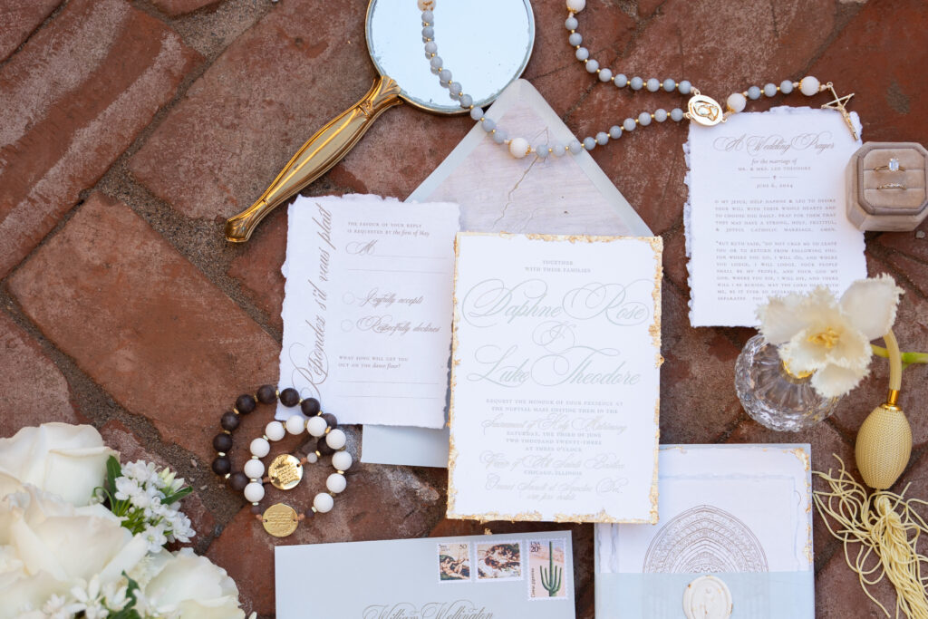 Arizona-inspired luxury wedding details photographed by a Catholic wedding photographer