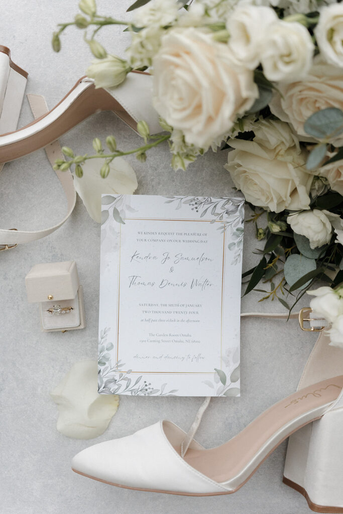 Timeless luxury wedding flatlay by a Scottsdale-based Catholic wedding photographer