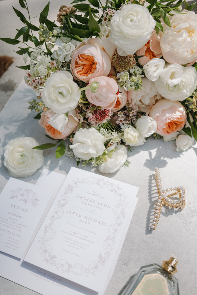 True-to-color luxury flatlay of wedding details by a Phoenix-based photographer.